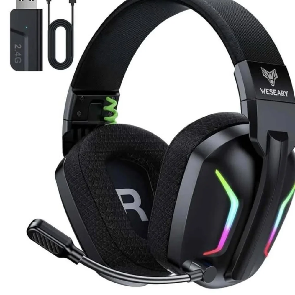 wireless Black Gaming Headset with RGB Lighting